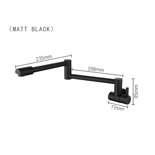 Topffüller-Wasserhahn, Wandmontage, faltbarer Küchenhahn, Einzel-Kaltwasser-Einloch-Spültischhahn, drehbarer Auslauf, Chrom, gebürstetes Schwarz(Type B Black) von AYJYZHIAG