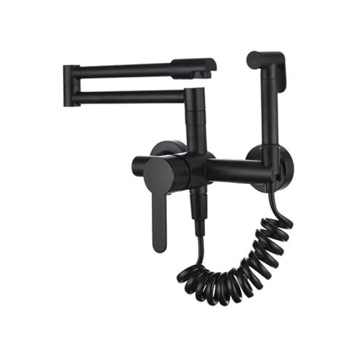 Topffüller-Wasserhahn, Wandmontage, klappbarer Wasserhahn, 2 Griffe mit Doppelgelenk-Schwenkarmen, Messing, gewerbliche Küchenarmaturen(Black) von AYJYZHIAG
