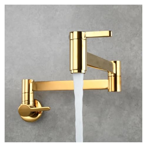 Topffüller-Wasserhahn, an der Wand montiert, faltbarer Küchenhahn, Einzel-Kaltwasser-Einloch-Spültischhahn, drehbarer, Auslauf, gebürstetes Goldmessing(Gold) von AYJYZHIAG