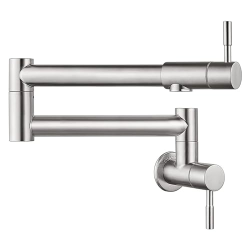 Topffüller Wasserhahn Einhebelmischer Drehbarer Klappauslauf Bad Küchenarmatur Wandmontage Kaltwasserspüle Schwarz/Gebürstet(Brushed) von AYJYZHIAG