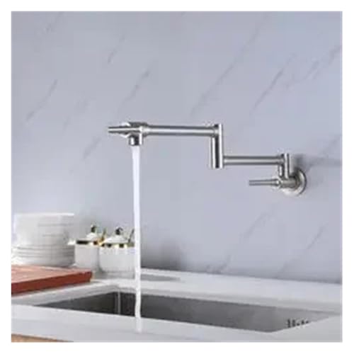 Wandmontierter Küchenarmatur, mattschwarzer Topffüller, Küchenspüle-Wasserhähne, klappbarer Küchenspüle-Wasserhahn mit zwei Griffen(NICKEL) von AYJYZHIAG
