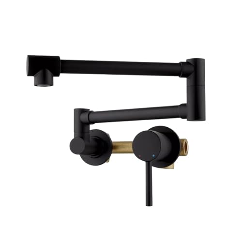 Wandmontierter Topffüller-Wasserhahn aus massivem Messing, schwarz, zusammenklappbarer Küchenarmatur, Kalt-Warmwasser-Küchenmischbatterie, Top-Qualität Wandmontierter Topffüller-Wasserhahn aus massivem Messing, schwarz, zusammenklappbarer Küchenarmatur, Kalt-Warmwasser-Küchenmischbatterie, Top-Qualität von AYJYZHIAG
