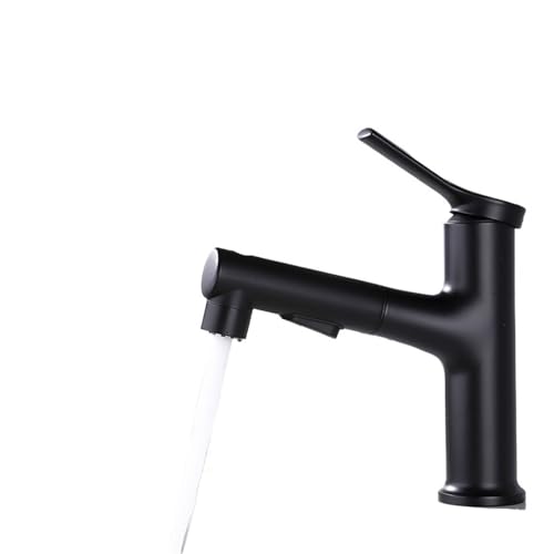 Waschbecken Wasserhahn Ausziehbarer Heiß- und Kaltwassermischer Einlochmontage for Badezimmer Wasserhähne(Black) von AYJYZHIAG