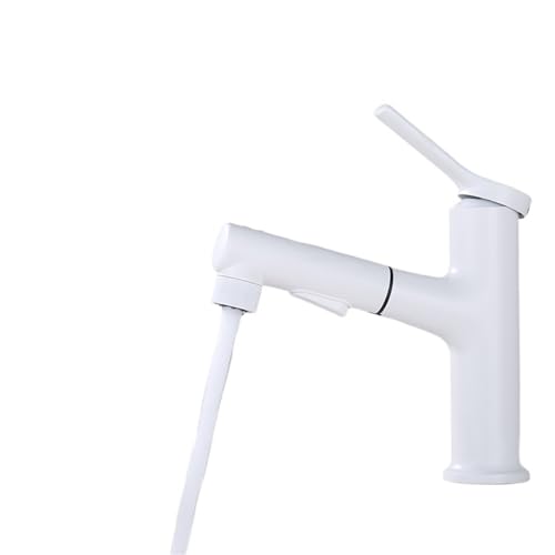 Waschbecken Wasserhahn Ausziehbarer Heiß- und Kaltwassermischer Einlochmontage for Badezimmer Wasserhähne(WHITE) von AYJYZHIAG