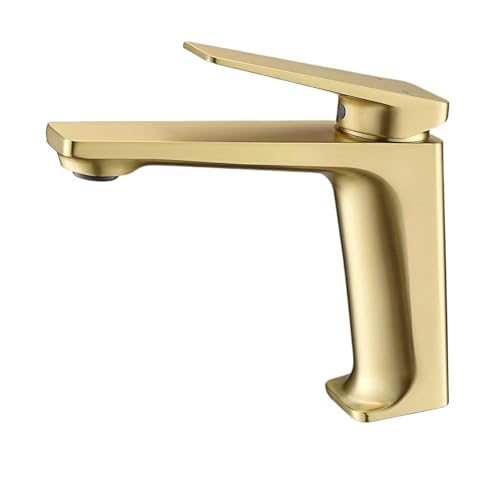 Waschbecken Wasserhahn Heißes und kaltes Wasser Einlochmontage Einhand-Deck montiert Badezimmer Mischbatterie System(Brushed gold) von AYJYZHIAG