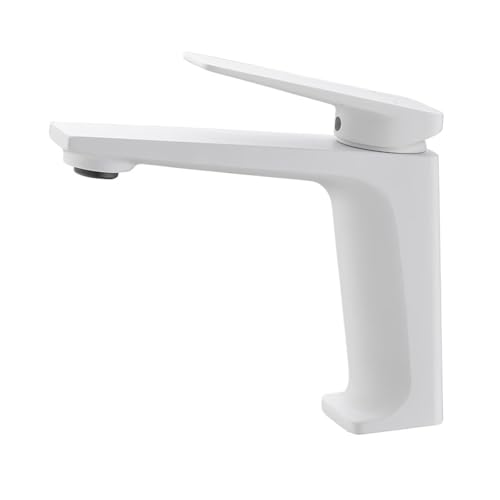 Waschbecken Wasserhahn Heißes und kaltes Wasser Einlochmontage Einhand-Deck montiert Badezimmer Mischbatterie System(Matt White) von AYJYZHIAG