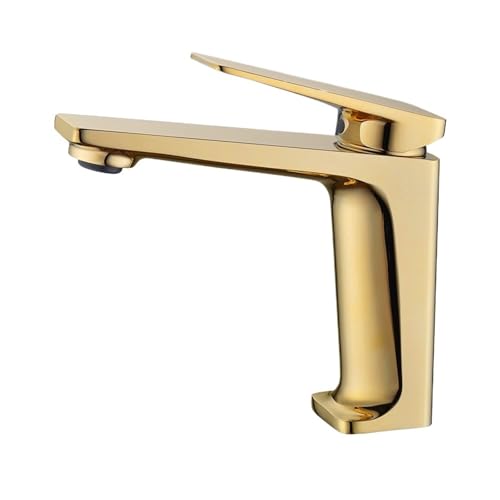 Waschbecken Wasserhahn Heißes und kaltes Wasser Einlochmontage Einhand-Deck montiert Badezimmer Mischbatterie System(Polished gold) von AYJYZHIAG