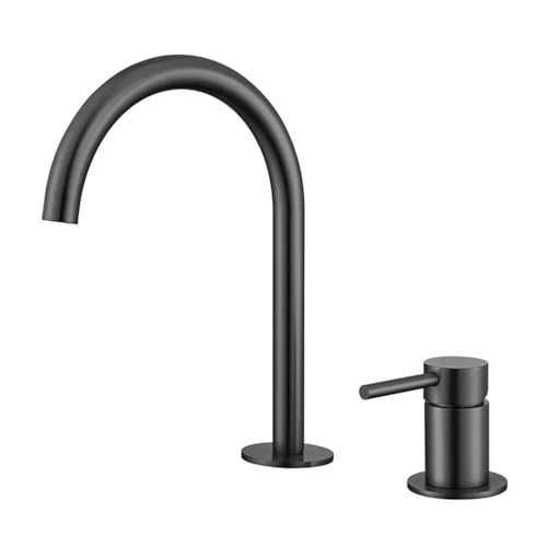 Waschbeckenarmatur aus Edelstahl mit zwei Löchern, weit verbreitet, gebürstetes Gold, 360° drehbar, Heiß-/Kaltmischer(Metal grey) von AYJYZHIAG