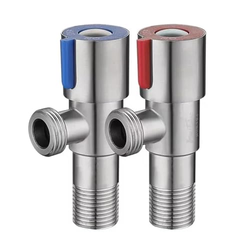 Waschbeckenarmaturen for Badezimmer, Eckventil, Messing, schwarz, G1/2 Zoll, Absperrventil, Toilette, Bidet, Dusche, Wasserhahn(Red and blue) von AYJYZHIAG