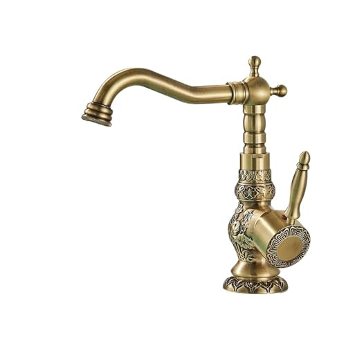 Waschtischarmaturen Antiker Messinghahn Waschbecken Carving Wasserhahn Rotation Einhebelmischer Mischbatterien Badezimmer(Short Style) von AYJYZHIAG