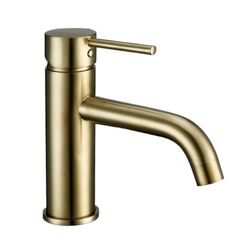 Waschtischarmaturen Promotions Badezimmer Wasserhahn Rund Matt Schwarz Gold Rose Waschbecken Mischbatterie Kleine(Brush Gold) von AYJYZHIAG