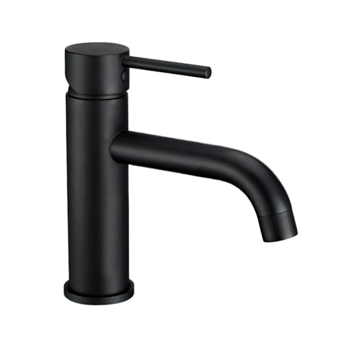 Waschtischarmaturen Promotions Badezimmer Wasserhahn Rund Matt Schwarz Gold Rose Waschbecken Mischbatterie Kleine(Matt Black) von AYJYZHIAG