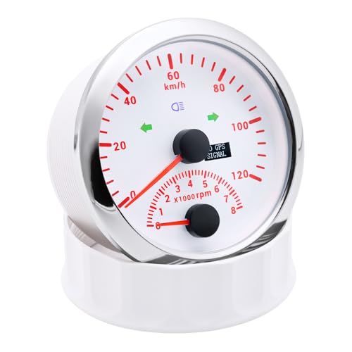 Wasserdichter digitaler 85MM GPS-Tachometer 120 200 KM/H mit Drehzahlmesser 8000 RPM for Motorrad-Yacht-Bootsauto-Tacometro Rote LED(BN 0-200kmh) von AYJYZHIAG