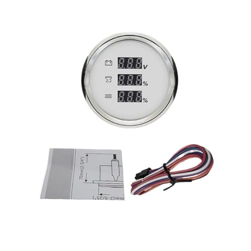 Wasserdichtes 52-mm-Digital-3-in-1-Multifunktionsmessgerät mit 8-farbiger Hintergrundbeleuchtung for Auto, Boot, Yacht, Universal(White) von AYJYZHIAG