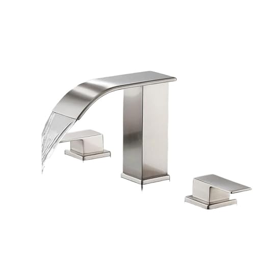 Wasserfall Bad Waschbecken Wasserhahn Doppelgriff Heiß- und Kaltwassermischer 3-Loch(Silver,G3/8) von AYJYZHIAG
