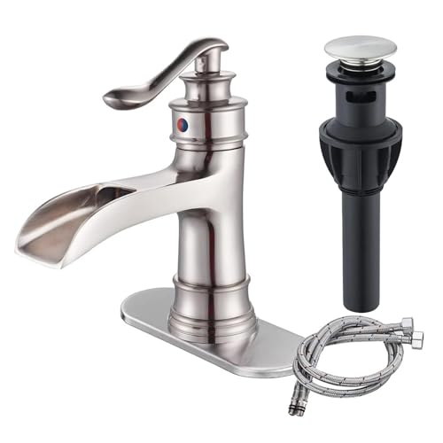 Wasserfall Badezimmer Wasserhahn Öl eingerieben Bronze Einhand Waschtisch Mischbatterie Waschbecken Bauernhaus(Brushed Nickel) von AYJYZHIAG