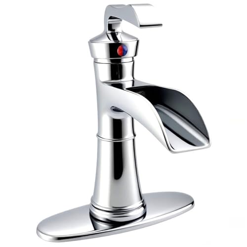 Wasserfall Wasserhahn for Badezimmer Massiv Messing Waschbecken Heiß Kalt Mischbatterie Toilettenarmaturen Luxuriös(Silver Short) von AYJYZHIAG