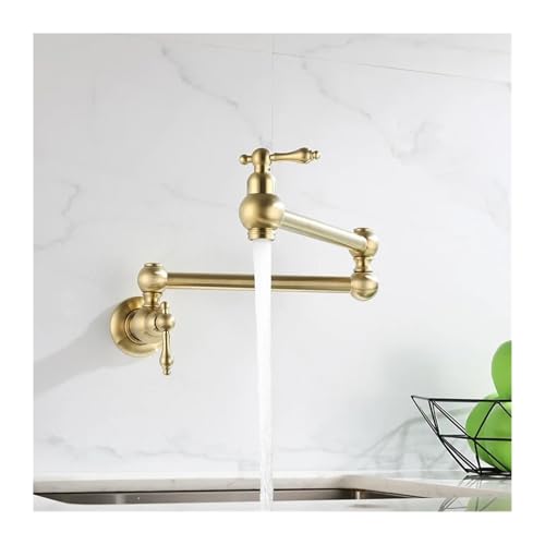 Wasserhahn Küche Schwarz Einzel Kalt Messing 360° Schwenkbar Universal Klappbar Unterputz Gold Spüle Spültischarmatur Chrom Doppelöffnung(Gold) von AYJYZHIAG