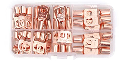 Rohrkabelschuhe,Kabelschuhe 60 stücke Sortiment Auto Auto Kupferring Klemmenkabel Crimpverbinder BARE Kabelbatterieklemmen Lötmittel Anschlüsse Kit(60pcs Golden HX-50B) von AYKANING