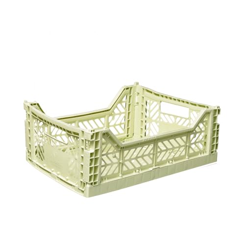 Ay-Kasa Klappkiste, stabile Faltkiste aus Kunststoff, stapelbar, Lime Cream, Midi (40x30x14cm) von AYKASA