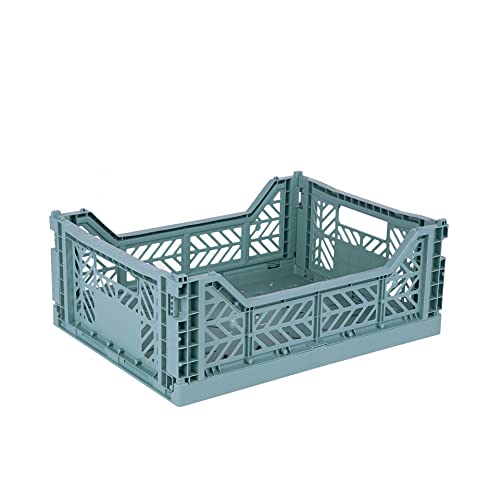Ay-Kasa Klappkiste, stabile Faltkiste aus Kunststoff, stapelbar, Teal, Midi (40x30x14cm) von AYKASA