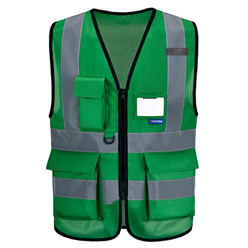 AYKRM 6XL7XL 8XL Grün Warnweste Reflektierendes WarnschutzWeste Warnweste mit Reflektorstreifen mit Reißverschluss und Taschen Arbeitsweste von AYKRM