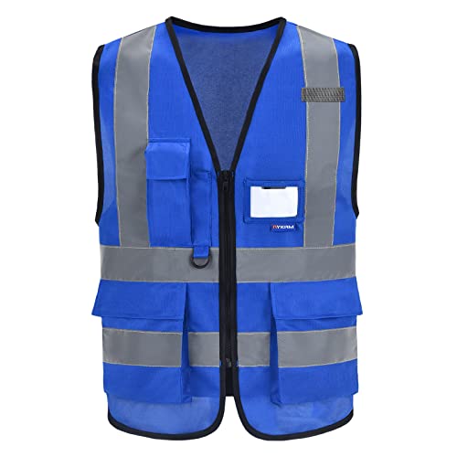 AYKRM Blau Sicherheitsweste Warnweste Reflektierendes WarnschutzWeste Warnweste mit Reflektorstreifen mit Reißverschluss und Taschen Arbeitsweste von AYKRM