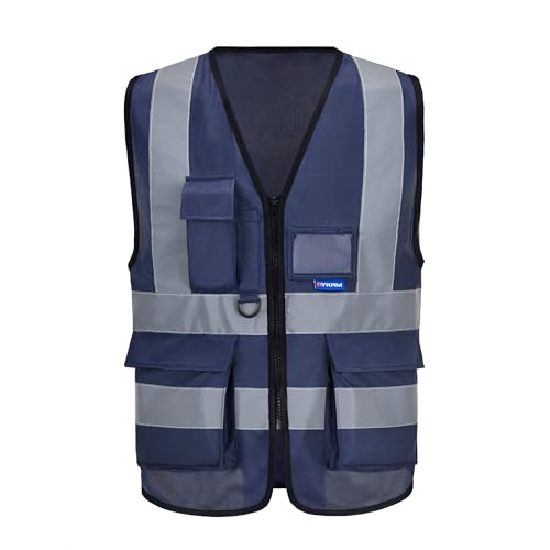 AYKRM Marine Reflektierendes WarnschutzWeste Warnweste mit Reflektorstreifen mit Reißverschluss und Taschen Arbeitsweste von AYKRM