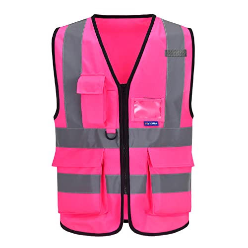 AYKRM Rosa Warnweste Reflektierendes WarnschutzWeste Warnweste mit Reflektorstreifen mit Reißverschluss und Taschen Arbeitsweste von AYKRM