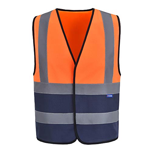 AYKRM Sicherheitsweste Warnweste Reflektierendes WarnschutzWeste Warnweste mit Reflektorstreifen Arbeitsweste Orange&Marine von AYKRM