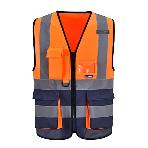 AYKRM Sicherheitsweste Warnweste Reflektierendes WarnschutzWeste Warnweste mit Reflektorstreifen mit Reißverschluss und Taschen Arbeitsweste von AYKRM
