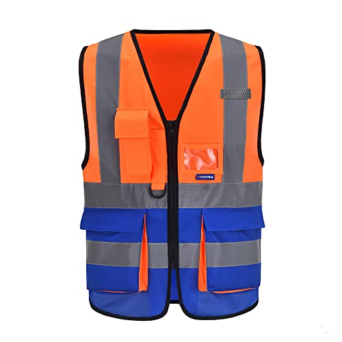 AYKRM Sicherheitsweste Warnweste Reflektierendes WarnschutzWeste Warnweste mit Reflektorstreifen mit Reißverschluss und Taschen Arbeitsweste von AYKRM