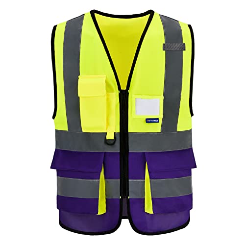 AYKRM Sicherheitsweste Warnweste Reflektierendes WarnschutzWeste Warnweste mit Reflektorstreifen mit Reißverschluss und Taschen Arbeitsweste von AYKRM