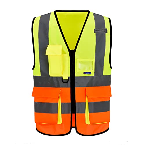 AYKRM Sicherheitsweste Warnweste Reflektierendes WarnschutzWeste Warnweste mit Reflektorstreifen mit Reißverschluss und Taschen Arbeitsweste von AYKRM