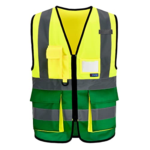 AYKRM Sicherheitsweste Warnweste Reflektierendes WarnschutzWeste Warnweste mit Reflektorstreifen mit Reißverschluss und Taschen Arbeitsweste von AYKRM