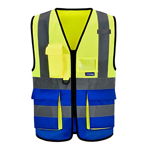 AYKRM Sicherheitsweste Warnweste Reflektierendes WarnschutzWeste Warnweste mit Reflektorstreifen mit Reißverschluss und Taschen Arbeitsweste von AYKRM