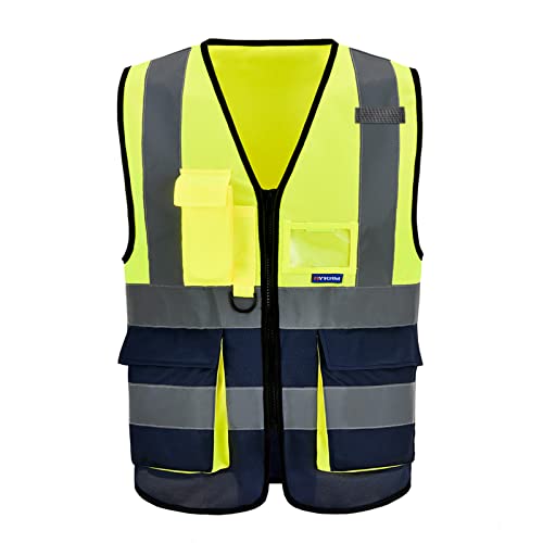 AYKRM Sicherheitsweste Warnweste Reflektierendes WarnschutzWeste Warnweste mit Reflektorstreifen mit Reißverschluss und Taschen Arbeitsweste von AYKRM