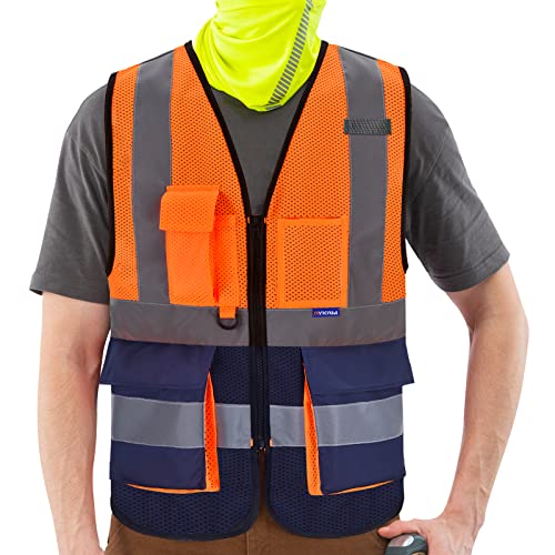 AYKRM Sicherheitsweste sommer Warnweste Reflektierendes WarnschutzWeste Warnweste mit Reflektorstreifen mit Reißverschluss und Taschen Arbeitsweste von AYKRM