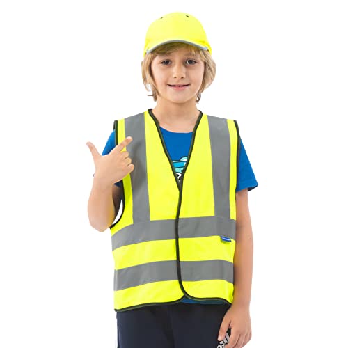 AYKRM Warnweste Kinder gelb Sicherheitsweste für Kinder Warnweste Reflektierendes WarnschutzWeste 6-9 Jahre von AYKRM
