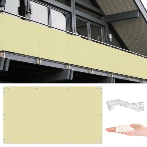 AYLFBFU Balkon Sichtschutz 0.75 x 9m, 165 g/m² Blockade UV Schutz Windschutz, mit Ösen Kabelbinder Kordel - Seitenbalkonverkleidung für Balkongeländer Garten, Hellgelb von AYLFBFU
