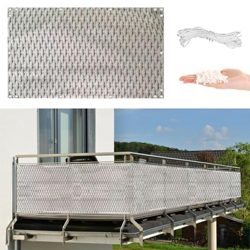 AYLFBFU Balkon Sichtschutz 1.1 x 10m, UV-fest, Witterungsbeständig, 100% Blickdicht, mit Ösen Kabelbinder und Kordel - Balkonverkleidung für Balkongeländer Terrasse, Gewebte Muster von AYLFBFU