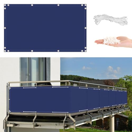AYLFBFU Balkon Sichtschutz 1.5 x 10m Leicht Transparent Wind- und UV-Schutz Wetterfest, Sichtschutz für Balkon Terrasse für Balkongeländer Terrasse, mit Ösen und Kabelbinder, Blau von AYLFBFU