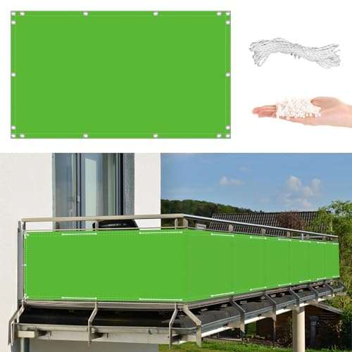 AYLFBFU Sichtschutz Balkon 70x200cm HDPE UV-Schutz Leicht Transparent 96%, Seitenbalkonverkleidung für Gartenzaun Gewächshaus, mit Ösen Kabelbinder und Kordel, Grün von AYLFBFU
