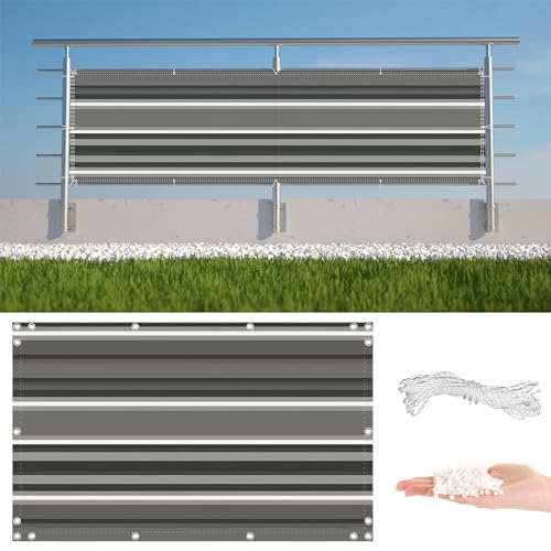 AYLFBFU Balkon Sichtschutz 80x850cm, HDPE Gewebe, UV-Schutz, Wetterfest, Ohne Bohren - mit Ösen - Schattiernetz Tennisblende Zaunblende für Garten Balkon Terrasse, Schwarze Weiße von AYLFBFU