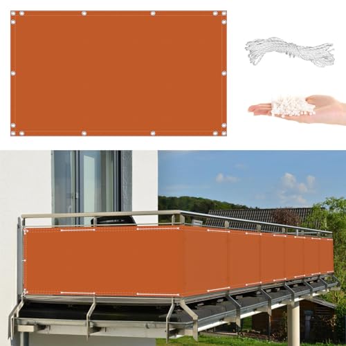 AYLFBFU Sichtschutz Balkon 0.75 x 3m, Blickdichte Windschutz und UV-Schutz, mit Kabelbinder und Kordel - Balkonumspannungen für Balkongeländer Terrasse, Orange von AYLFBFU