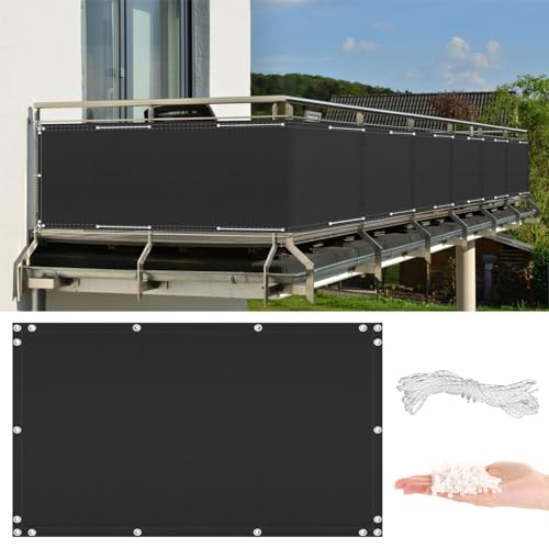 AYLFBFU Sichtschutz Balkon 1.1 x 12m, HDPE 165 g/m² - Wetterfest & UV-Beständig, mit Kabelbinder und Kordel - Balkonverkleidung für den Gartenzaun oder Balkon, Schwarz von AYLFBFU