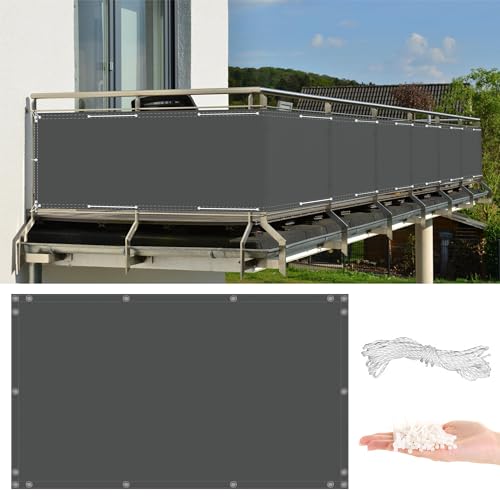 AYLFBFU Sichtschutz Balkon Schwarz 120x850cm, HDPE UV-Schutz Leicht Transparent 96%, inkl. Nylonkordel Befestigungsmaterial - Schattiernetz Tennisblende für die Seite Garten Balkon Zaun Terrassen von AYLFBFU