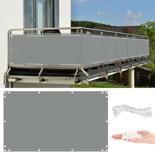 AYLFBFU Sichtschutz Balkon Schwarz 70x600cm, Blickdichte Oxford Stoff Wind und UV-Schutz, inkl. Nylonkordel Befestigungsmaterial - Sichtschutz für Terrasse, Hinterhof, Terrasse, Balkon von AYLFBFU