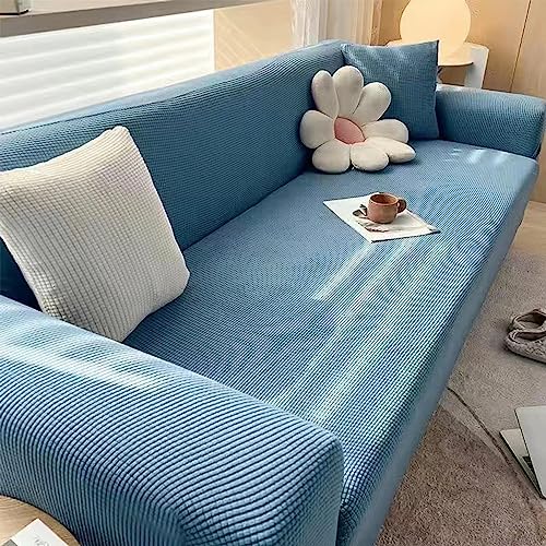 Couchbezug Rutschfester und weicher, elastischer Stoff Sofabezug U Form Groß 2+3 Sitzer Hohe Dehnbarkeit, verdickt, waschbar, L Shape Sofa Covers Weich mit elastischem Boden Hellblau (2 Stück) von AYLFBFU
