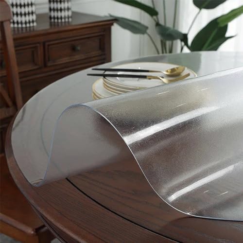 Mattiert Transparent Tischauflage Rund 99cm - Tischdecke Meterware, Dicke 1mm - Wasserdicht Kein Schrumpfen Geruchlos Tischtuchrolle, Outdoor Tischdecke Wetterfest, Matt 1mm von AYLFBFU